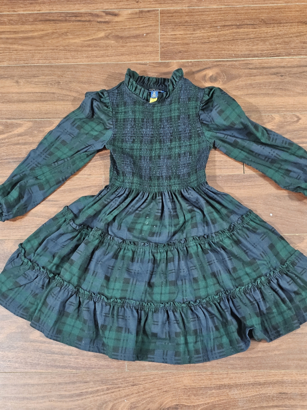 Polo by Ralph Lauren Green & Black Plaid Smocked Tiered Dress